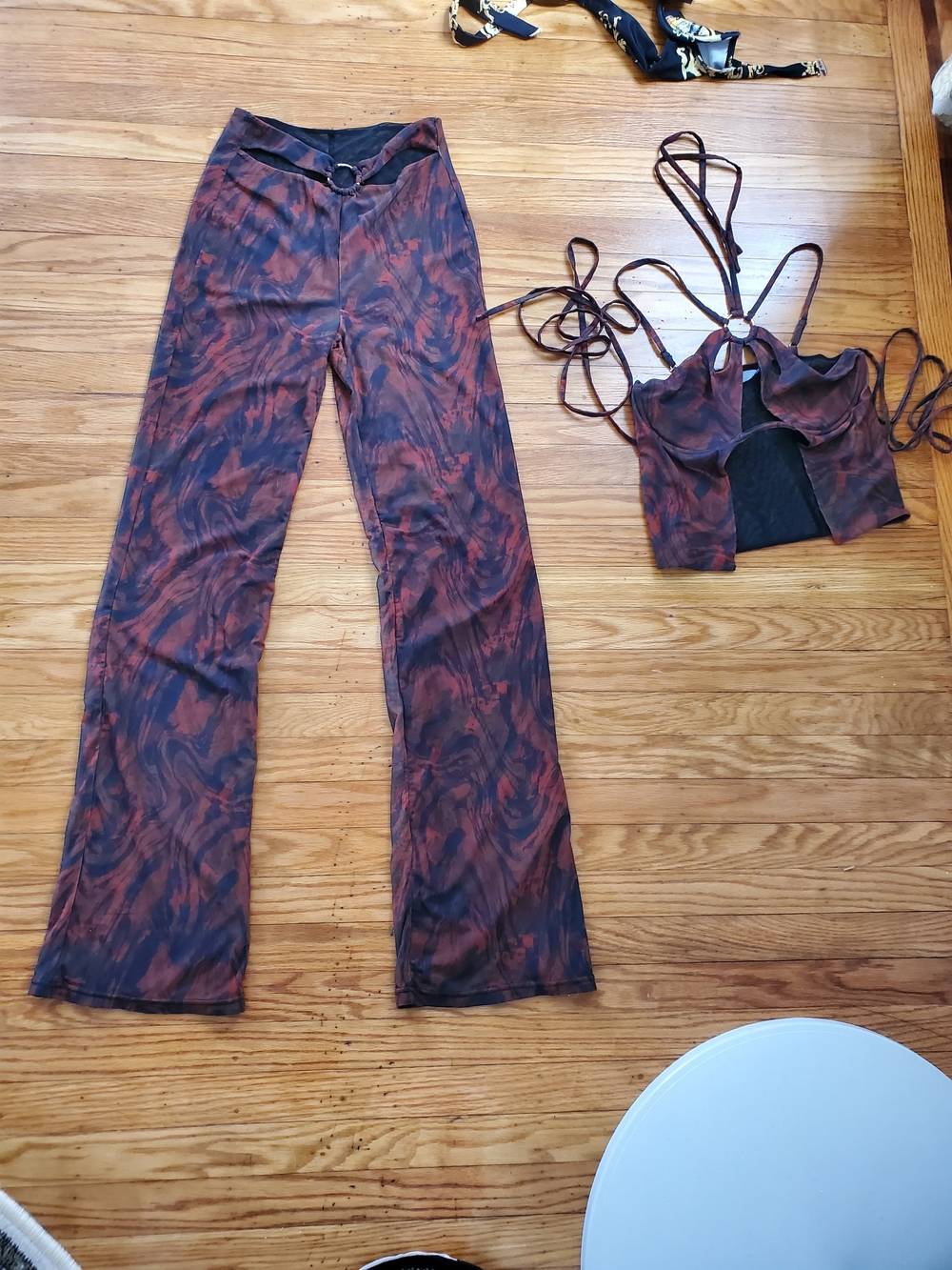Summer Women’s Boot‑Cut Pants in Rust Marble Print Set Womens Sz M